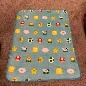 Blue Super Mario Video Game Rewards Fleece Blanket 48x38”